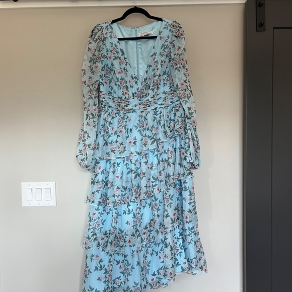 Mac Duggal Bishop Sleeve Floral Print Long Sheer Dress - Picture 10 of 10
